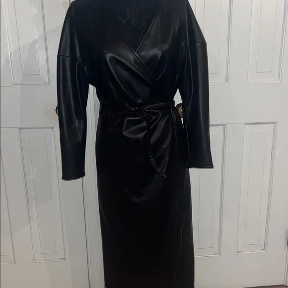 Proenza Schouler Black Faux Leather Long Sleeve Dress - Picture 2 of 5